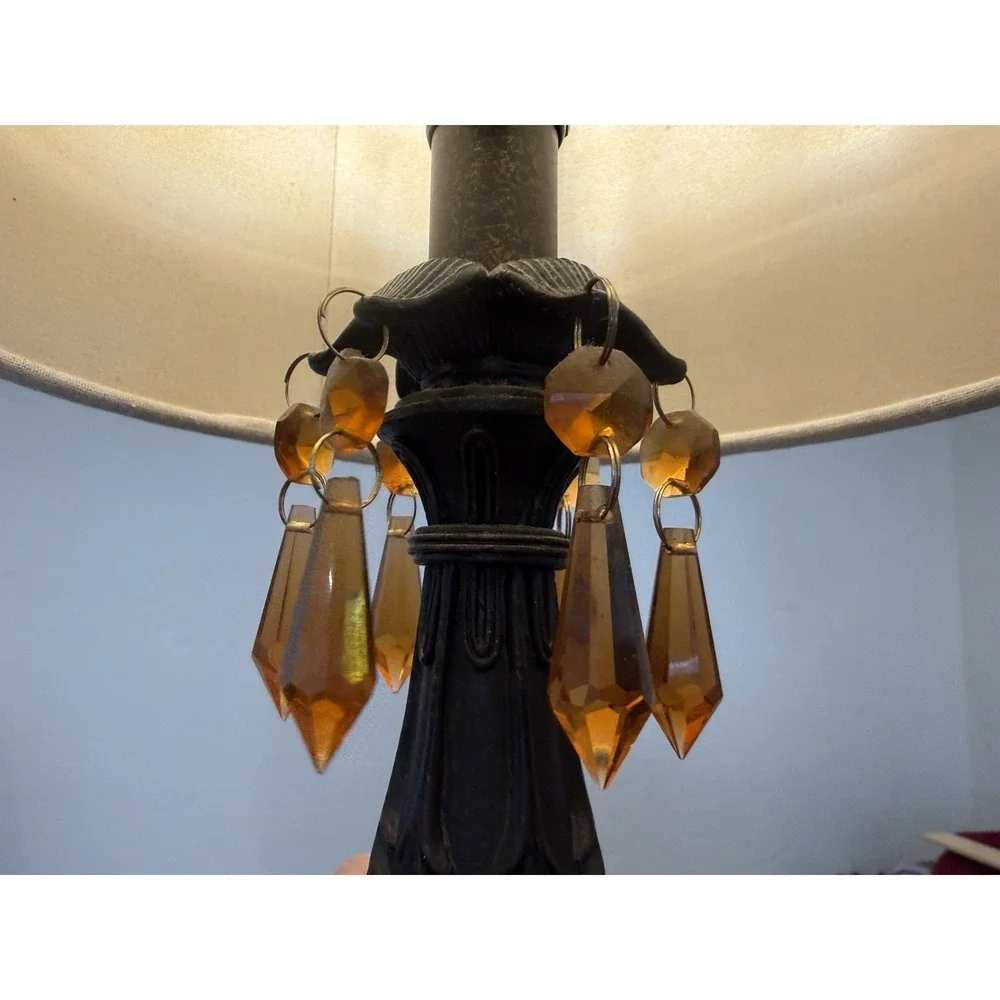 Vintage‎ Brown Resin Table Lamp Amber Plastic Fringe Dangles 19